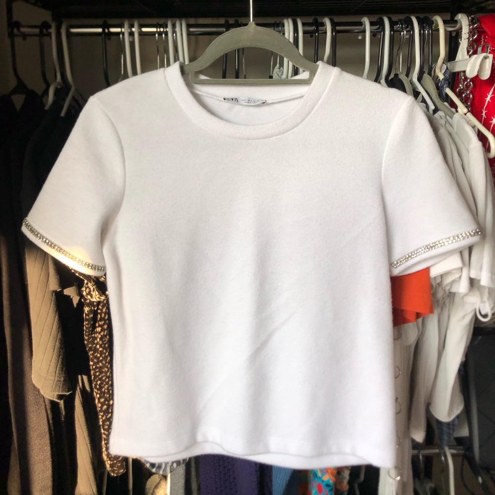 Zara diamanté sleeve T-Shirt